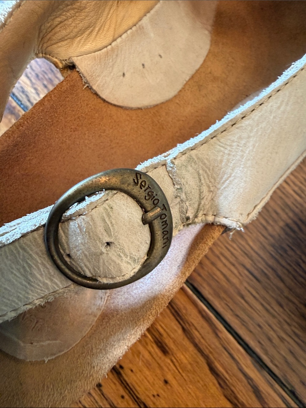 Sergio Tomani Cream Leather Peep Toe cork Wedge Sandals EU 39 Comfort Shoes - Picture 10 of 14